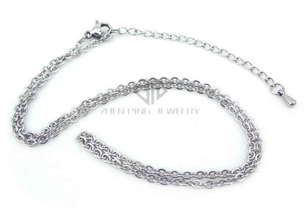 For kids 10pcs 2mm 14''+5cm extra chain steel color O chain stainless steel with lobster clasp flat cable O chain