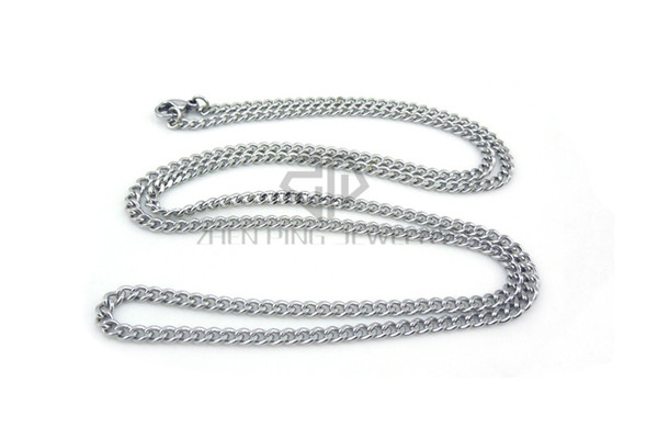 Free shipping steel color 3mm plain cubin chain stainless steel with lobster clasp plain cubin chain