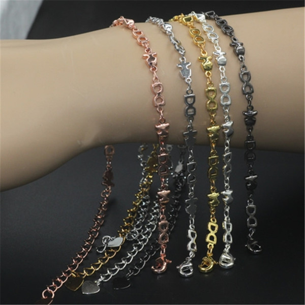 BoYuTe 5 Pieces Pure Brass Material 5 Colors Plated Handmade Chain Link Bracelet Women Jewelry Findings & Components