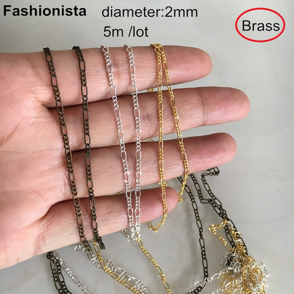 5m Brass Chain For Necklace,2mm Brass Chain For Jewelry Making,Gold-color,Silver-color,Bronze,DIY Jewelry Supplies,Metal Chain