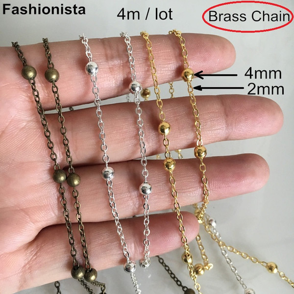 4m /lot Brass Ball Chain For Jewelry Making,2mm Diameter Brass Chain For Necklace,Gold-color,Silver-color,Bronze