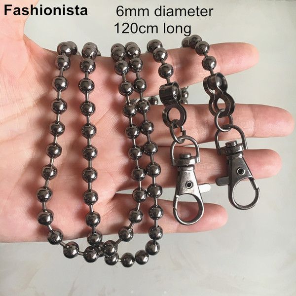 Bag Chain, 4 Strand Gun Black Plated Ball Beads Chain With Lobster Clasp 6mm Bead Connector Metal China Link 120cm (47