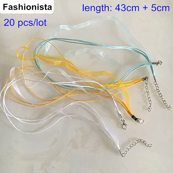 20 pcs Ready to Use With Connector Charm Necklace,Chiffon Ribbon Wax Thread Necklace,DIY Necklace Findings,Different Colors