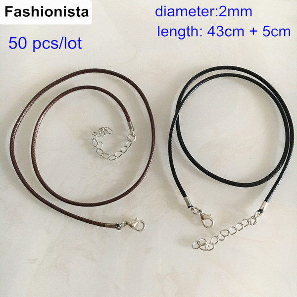 30 pcs Ready to Use With Connector Charm Necklace,43cm+5cm extend Chain,Brown / Black Wax Rope Necklace Cord For Jewelry Making