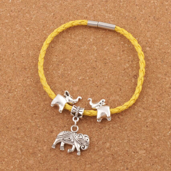 Elephant Leather Wrap Woven European Charm Bracelet 20pcs/lot Silver Plated Clip Clasp Wristband Christmas Bangle 8