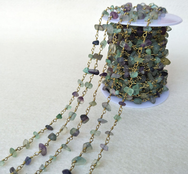 Natural Stone Crystal Fluorite Chips Jewelry Finding Necklace Chains,Gold Color DIY necklace bangle jewelry making LZ32