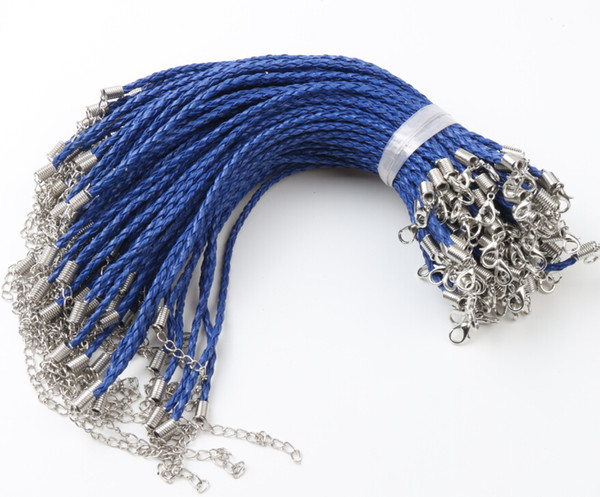 100pcs/lot Royal Blue Leather Braided Charm Bracelet For Bead lobster Clasp Chains Jewelry DIY 0.3x20cm