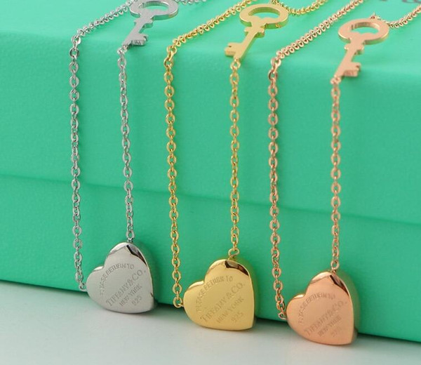 Top quality Famous brand 316L Titanium steel pendant Heart necklace with enamel heart shape in 3 colors fashion jewelry with logo box