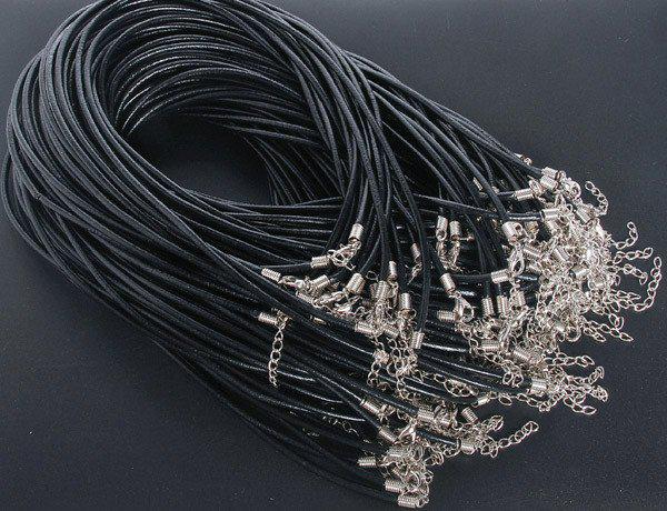 100pcs Black wax Leather Necklace Cord Clasps 45+5cm 1.5mm handmade leather cord