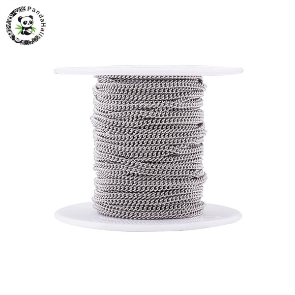 wholesale 304 Stainless Steel Curb Chains For DIY Unwelded Jewelry Findings Stainless Steel Color, 2.4x1.9x0.5mm; about 10m/roll