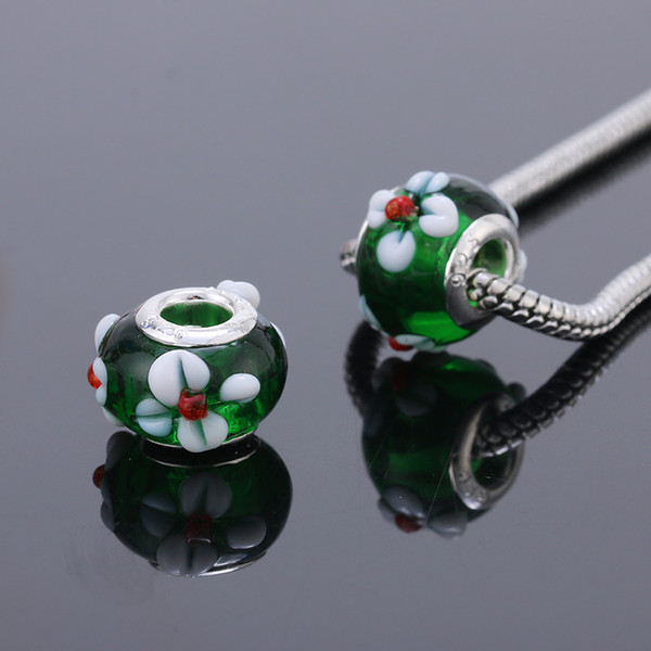 Silver DIY thread Murano Glass Beads Charms fit Europe pandora Bracelets necklaces /extanpaa flfaocma