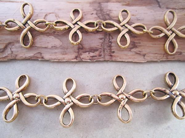 Free shipping Wholesale Fancy Antique gold Flower shape Metal Chain Necklace Chain 24mm 3ft/lot