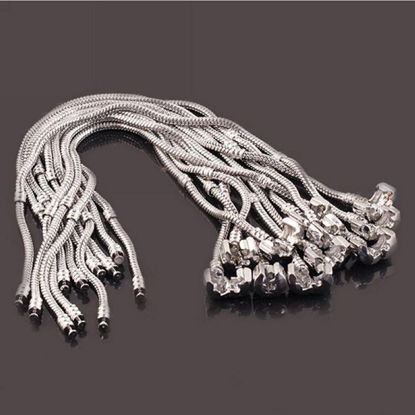 16 to 23cm 925 Sterling Silver Plated Snake Chain Bracelet Fit European Beads With 925 50pcs/lot Free Shipping