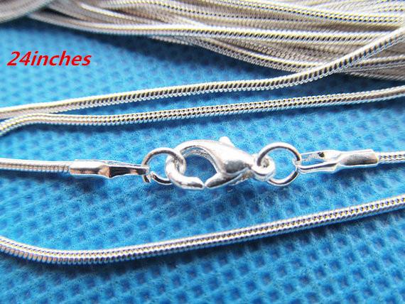 24inches 1.20mm Solid Silver Plated Snake Link Chain Necklace Connector Charm Finding,6x10mm Lobster Clasp,DIY Accessory Jewellry Making