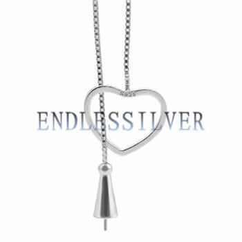 Necklace Settings 925 Sterling Silver Box Chain Heart Pendant Mounting Pearl Jewellery Making for Pearl Party