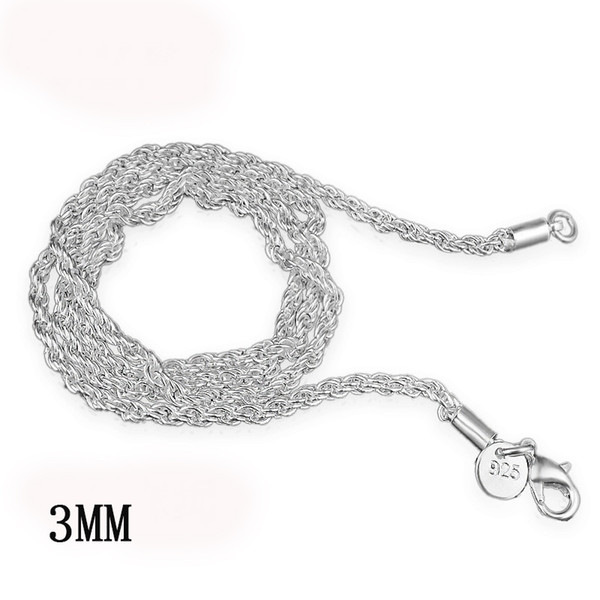 3mm 925 Silver Twist Chains With 925 Tags Chain Link Jewelry Accessories For DIY Pendant Choker Necklace Making 16-30 Inches