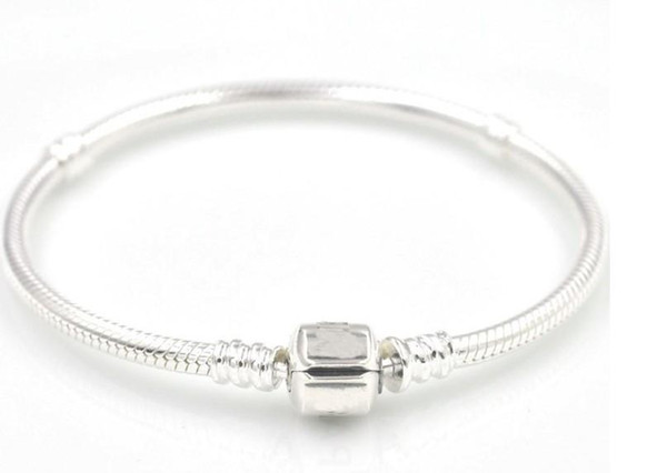 925 Silver Plated Bracelet Snake Chain with Barrel Clasp Fit European Beads For Pandora Bracelets With Without Logo DIY