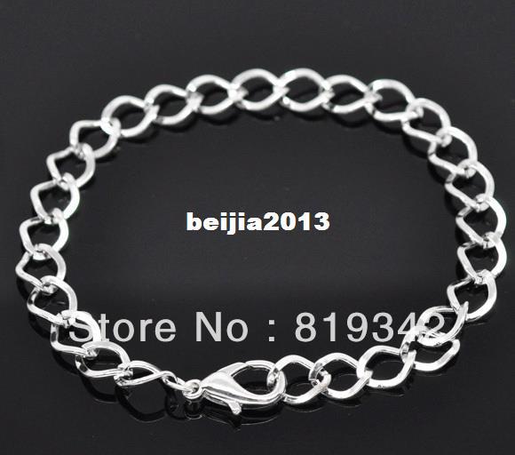 Free Shipping 12 Strands Silver Plated Lobster Clasp Link Chain Bracelets 20cm Findings Wholesale jewelry making DIY