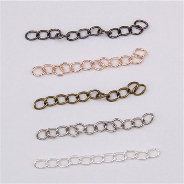 200pcs/pack 50x3mm 5 Color Metal Bulk Tail Chains Extended Extension Chain for Bracelets Necklace DIY Jewelry Making