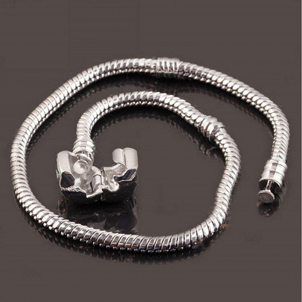 16 to 23cm 925 Sterling Silver Plated Snake Chain Bracelet Fit European Beads With 925 50pcs/lot Free Shipping