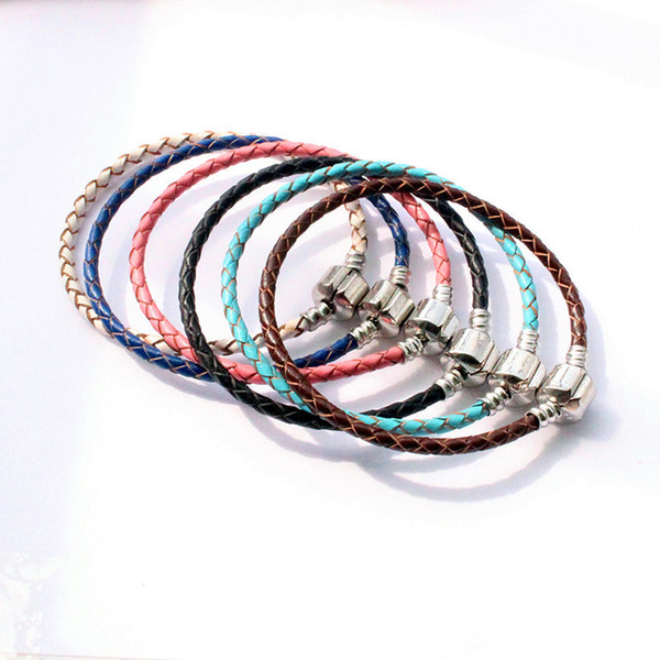 DIY Braided Leather Buckle Chain Handmade Silver Plated Box Chain Bare Chain for DIY Bracelet Jewelry Accessories