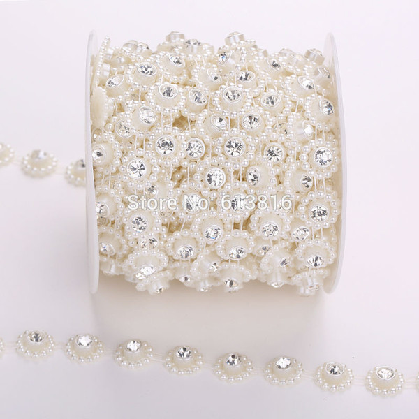 10yards/lot 14mm Flat Back Pearl Rhinestones Roll Chain Trimming Strand For Craft Wedding Decoration Hair Jewelry DIY Finding