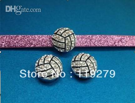 wholesale 10 pieces rhinestone Volleyball 8mm SLIDE charms for charm bracelet
