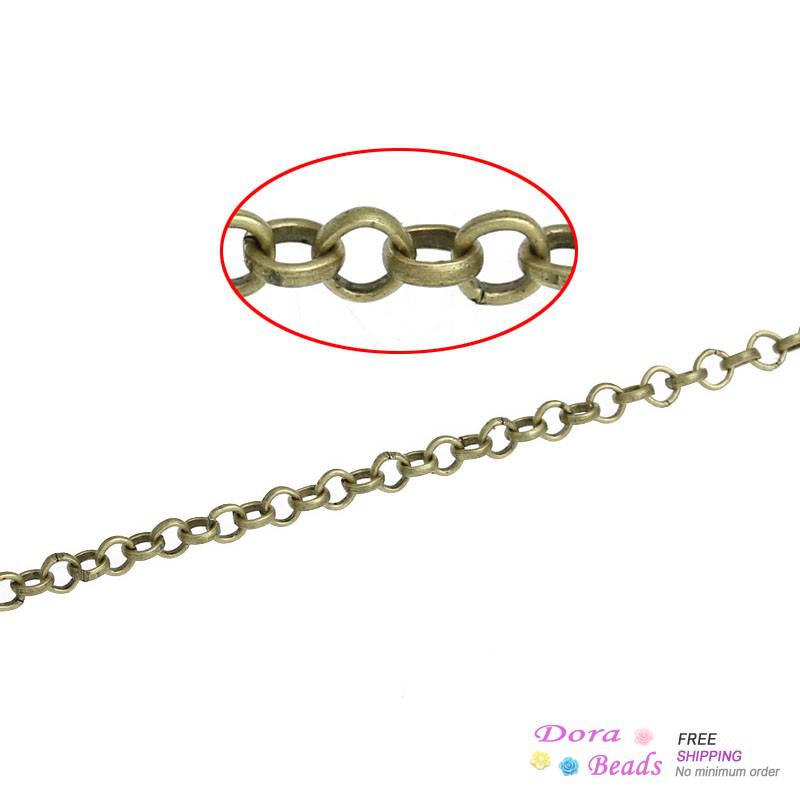 Link-Opened Cable Chains Findings Antique Bronze 2.5mm,10M (B32545)