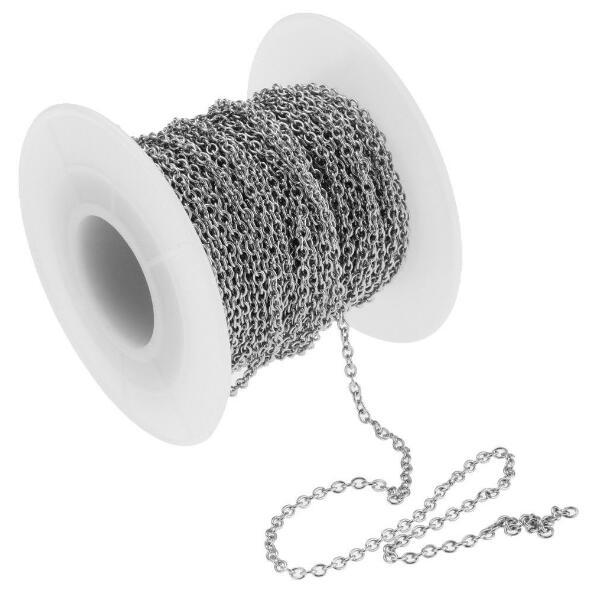 Factory price 50m/Roll Silver Tone Thin 1.8mm Oval Chain CABLE ROLO Chain Stainless Steel Jewelry Finding Chain Marking DIY For Necklace