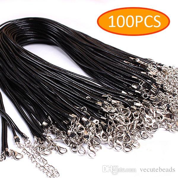 100pcs/lot Black Braided Imitation Leather Cord Rope Necklace Chain with Lobster Claw for racelet Necklace and Jewelry Making 20 inches