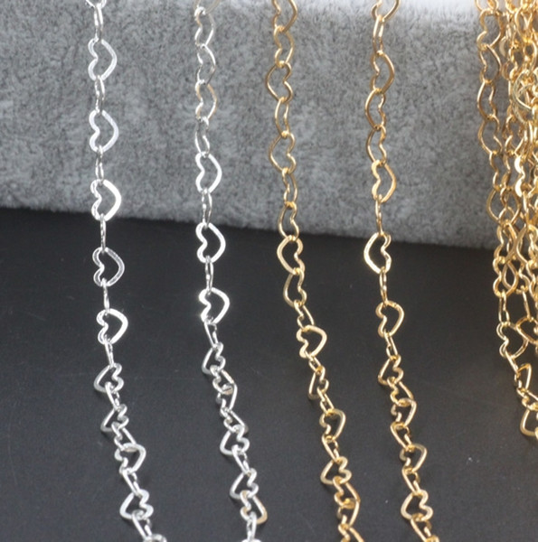 4mm Gold Heart Connectors Chains Silver Link Chain For DIY Necklace Making Accessory Findings Supplies 30 yard/Lot Free Shipping