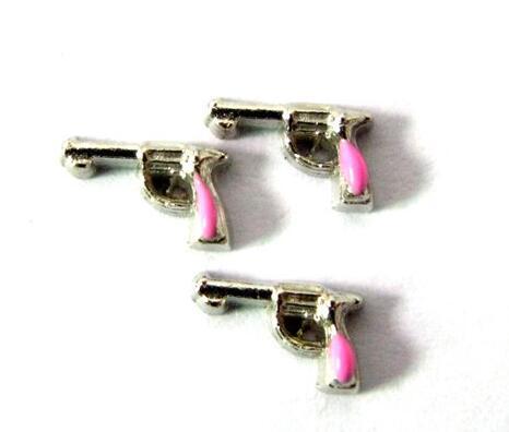 20PCS/lot Pink Gun Floating Locket Charms Fit For Glass Magnetic Memory Locket Chain Jewelry Making