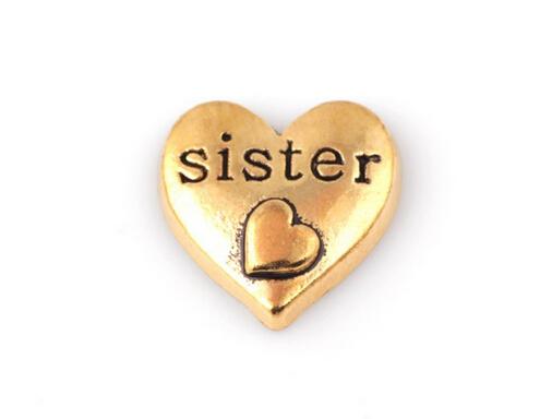 20PCS/lot Gold Color Sister Word Letter Charm, DIY Heart Floating Locket Charms Fit For Glass Memory Locket