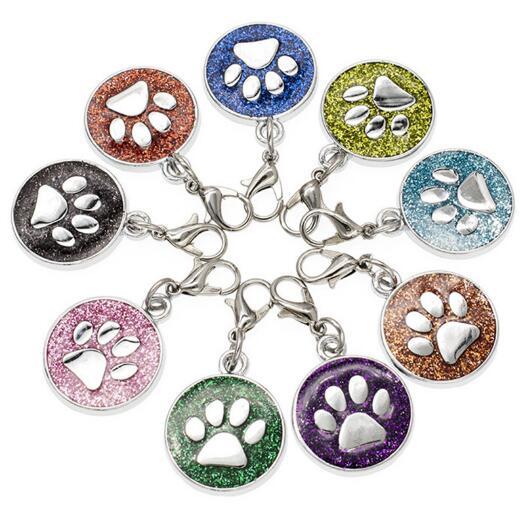 20PCS/lot Colors 18mm footprints Cat Dog paw print hang pendant charms with lobster clasp fit for diy keychains fashion jewelrys