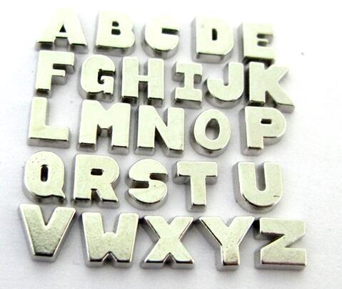 Wholesale 260PCS/lot silver color plain Alphabet letter A - Z floating locket charms beads fit for DIY glass living memory locket