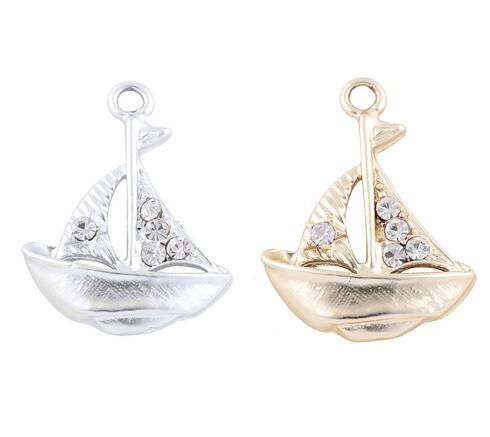 20PCS/lot 27x21mm (Gold,Silver Color) Sailboat Hang Pendant Charms Fit For Glass Magnetic Memory Floating Locket