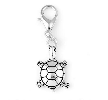 20pcs/lot Vintage Silver Animal Sea Turtle Floating Dangle Charms Pendant With Lobster Clasp For Glass Living Magnetic Locket