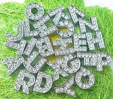 Wholesale 1300pcs/lot 8mm A-Z full rhinestone bling alloy slide letters DIY charms fit for 8mm leather bracelet phone strips