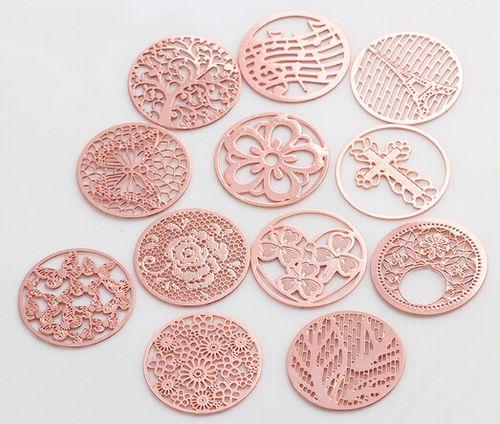 20pcs/lot Rose Gold 22MM Mix Styles Round Hollow Floating Charms Window Plates Fit For 30mm Magnetic Memory Glass Locket