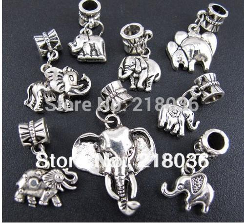 100p Mix Antiques Silver Alloy animal Elephant Dangle Charms Pendants For European Bracelet Fashion Jewelry Making Beads Brand Accessories