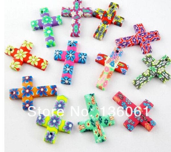 Mixed Color Polymer Fimo Clay Cross Charms Pendant For Jewelry Making Bracelet Necklace Fashion Jewelry Components Accessories DIY Gift Z114