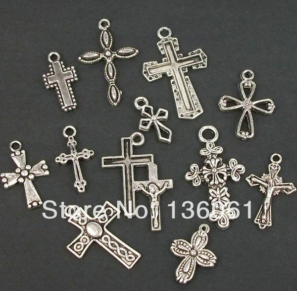 200PCS Fashion Vintage Silvers Mixed Jesus Cross Charms Pendant For Bracelets Necklace DIY Metal Jewelry Making Accessories P2002