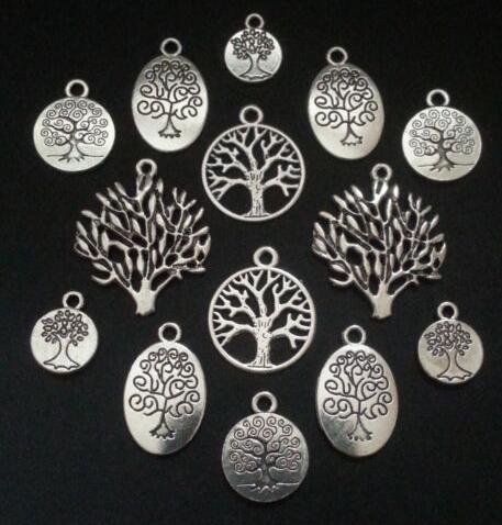 Mixed style Tibetan Silver Metal Tree of Life Charms Pendants Jewelry Making Bracelet Fashion Jewelry Findings &Components Accessories