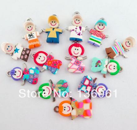 100pcs Vintage Mixed Polymer Fimo Clay Girl Boy Slide Charms Pendants For Bracelet Necklace Jewelry Making DIY Accessories NEW P1808