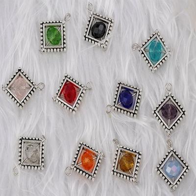 Mixed Color Dot Box Crystal Bead Charms Pendants Vintage Silver For Women Bracelets Necklace Jewelry Making DIY 100PCS S211