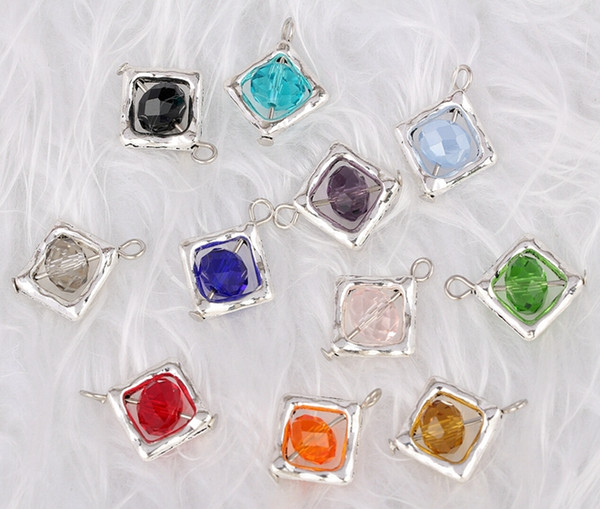 Box Mixed Color Crystal Bead Charms Pendants Fashion Vintage Silver For Women Bracelets Necklace Jewelry Making DIY 100PCS S210