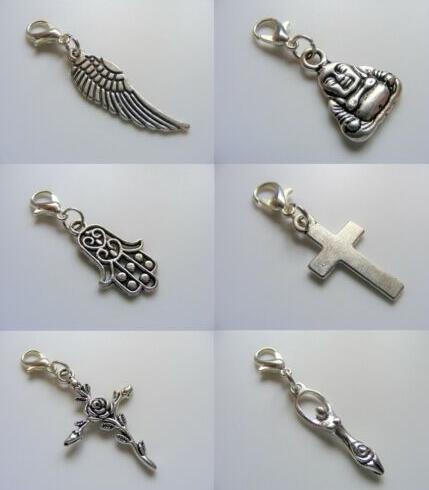 Tibetan Silver Angel Wings Pendant Buddha Beads cross Fertility Goddess Clip On Charms Fit Charm Bracelet DIY Metal Jewelry Findings Girls