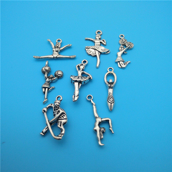 Mixed Tibetan Silver Motion Ballet Girl Cheerleaders Charms Pendants Jewelry Making Bracelet Necklace Fashion Popular Jewelry Accessories D