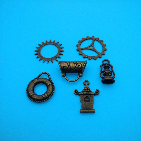 Mixed Tibetan Bronze Survival Lantern Ring Gear Charms Pendants Jewelry Making Bracelet Necklace Fashion Finding Accessories DIY HOT V130