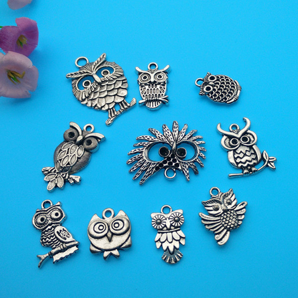 Mixed Tibetan Silver owl Charms Pendants Jewelry Making Bracelet Necklace Fashion Popular Jewelry Findings & Components Accessories DIY V160